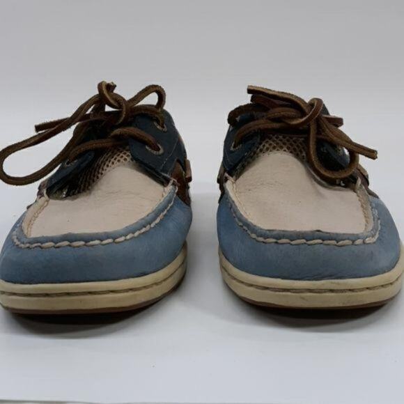 Sperry Top-Sider Shoes Womens 6.5M‎ Tan & Blue Leather Deck Loafers Preppy - Picture 2 of 9